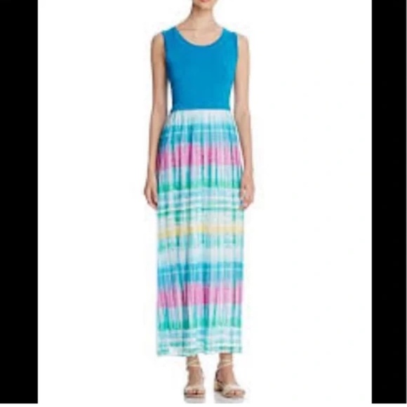 Calvin Klein Plus Size Maxi Dress Tank Dress Stretch Top Tie Dye Skirt Chiffon - Picture 1 of 13